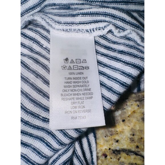 Tahari Nautical Sustainable 100% Linen Striped Button-Back Blouse Travel Casual - Picture 7 of 7